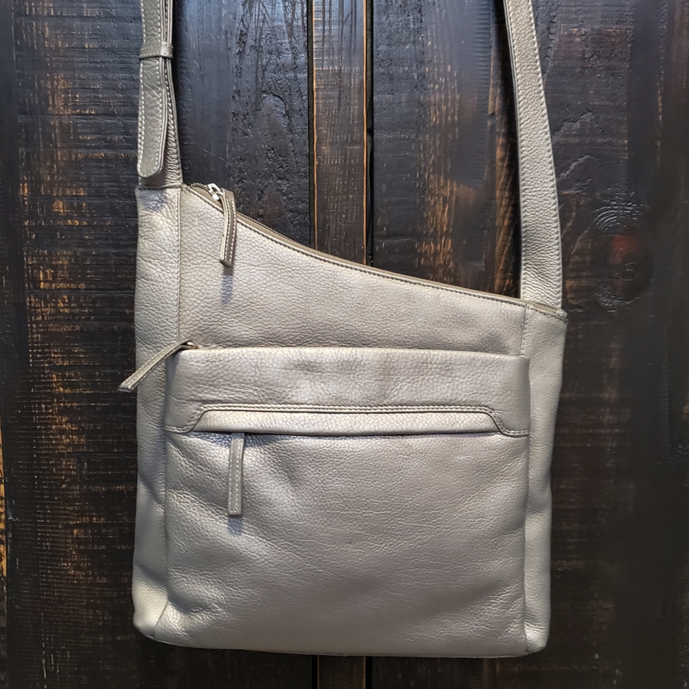 Silver-Grey Derek Alexander Leather Crossbody Bag-Sling